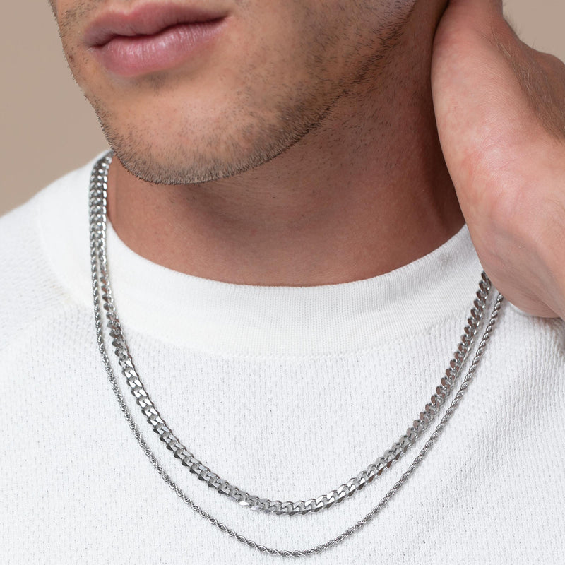 Silver Cuban Link + Rope Chain Stack - Galis jewelry